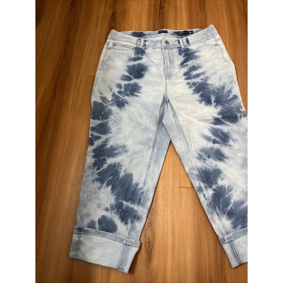 J. JILL Women's Denim Jeans High Rise Cropped Tye Die Bleached Cuffed Size 16 - Picture 2 of 8